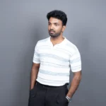 White and Blue Ribbed Striped Polo